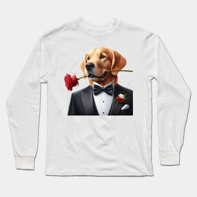 Golden Retriever Gentlemen Long Sleeve T-Shirt by PrintWizardArt